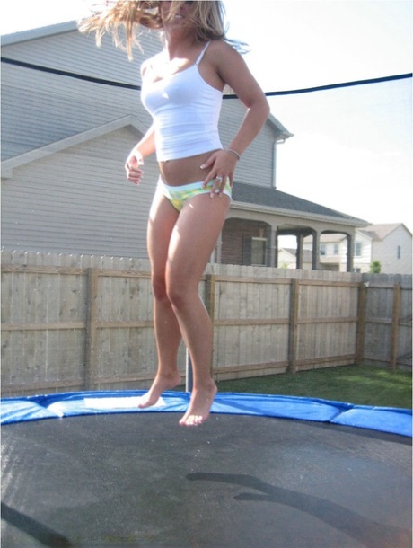 Amateur girl bounces on a trampoline in her undies and a spaghetti strap shirt 65629515
