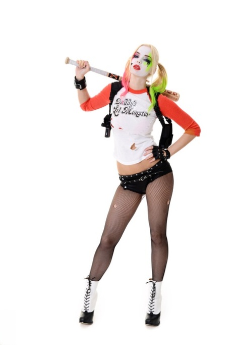 Solo girl with a painted face strips naked after putting down her baseball bat 59426115