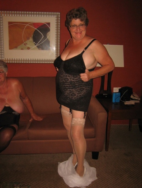Fat granny Girdle Goddess and her lesbian lover expose their saggy breasts 19169618