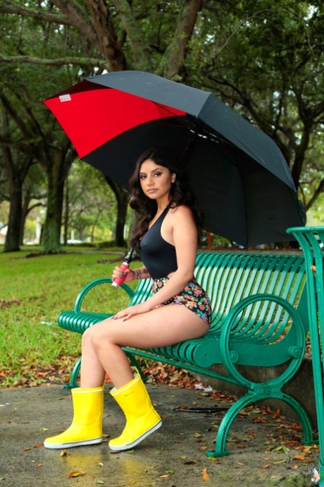 Cute young Latina bares her booty for a hot big cock ride wearing rubber boots 21974236