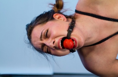 Restrained brunette is banged by a strapon cock during electrical lezdom play 15792922