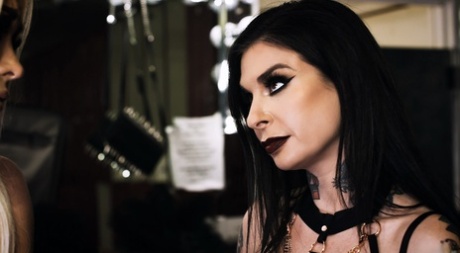 Tattooed brunette Joanna Angel gets double fucked on a stripper stage 56362569