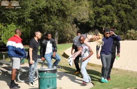 Tattooed blonde chick gets gangbanged by a bunch of black guys 52607320