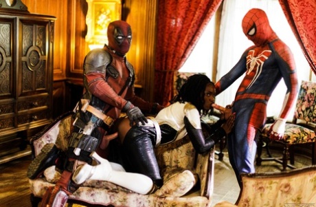 Black chick Ana Foxxx get spit roasted by a couple of superheroes 28488794