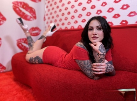 Tattooed brunette Demi Morgan receives a money shot during a POV blowjob 67483817